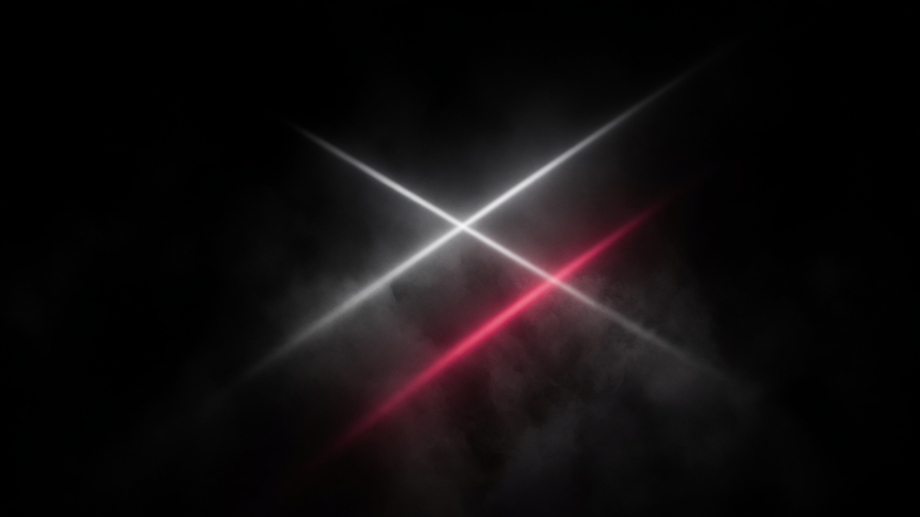 Haze cut by white beams and a rose-red slash of light.